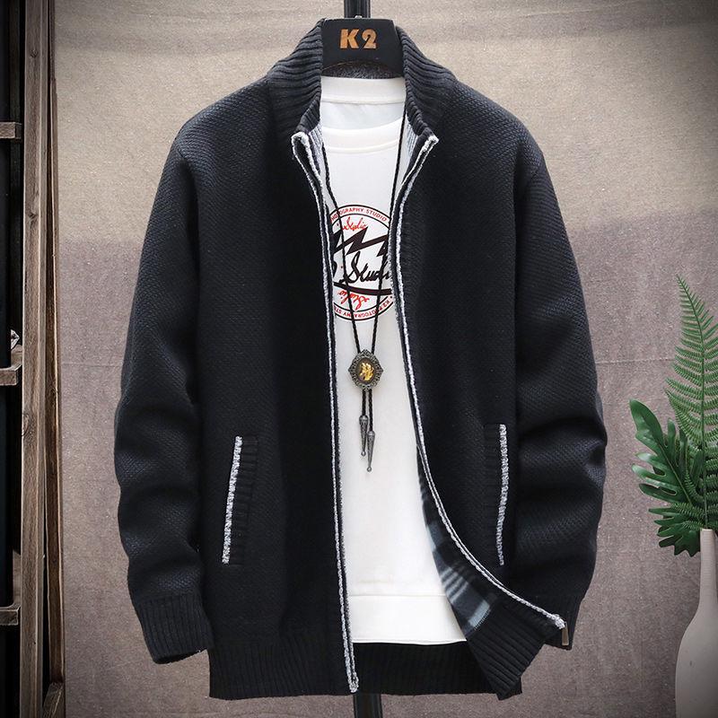 Men's Fleece-Lined Hooded Jacket: Autumn & Winter Warm Knit Cardigan, Loose Fit, Plus Size Sweater