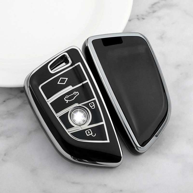 Applicable To BMW Silver Edge Key Cover 5 Series 530Li Soft Rubber Shell 1 Series 3 Series 325Li/X1X3X5 Seven Series Car Bag Buckle