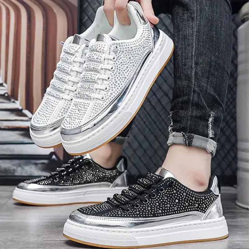 Herren Freizeit Strass Sneaker Frühling Herbst Mode Rutschfest Bequem Flache Trainer Dicke Sohle Runde Zehenpartie Laufschuhe