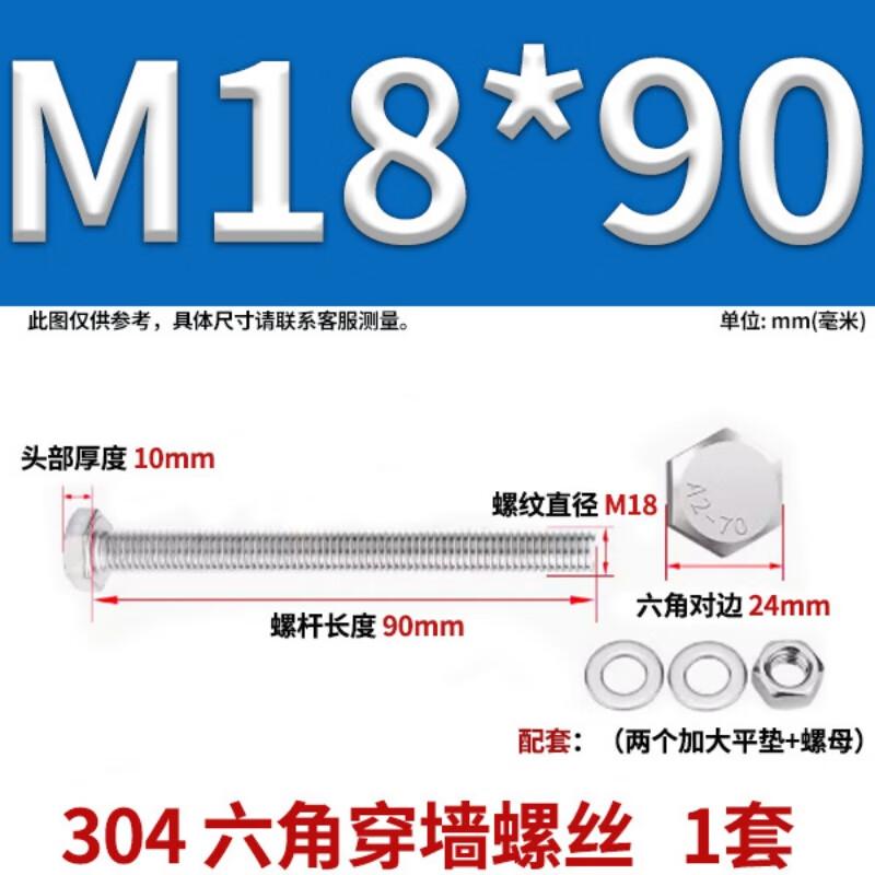 Sukalun 304 Stainless Steel External Hex Through-Wall Bolt & Rod Set