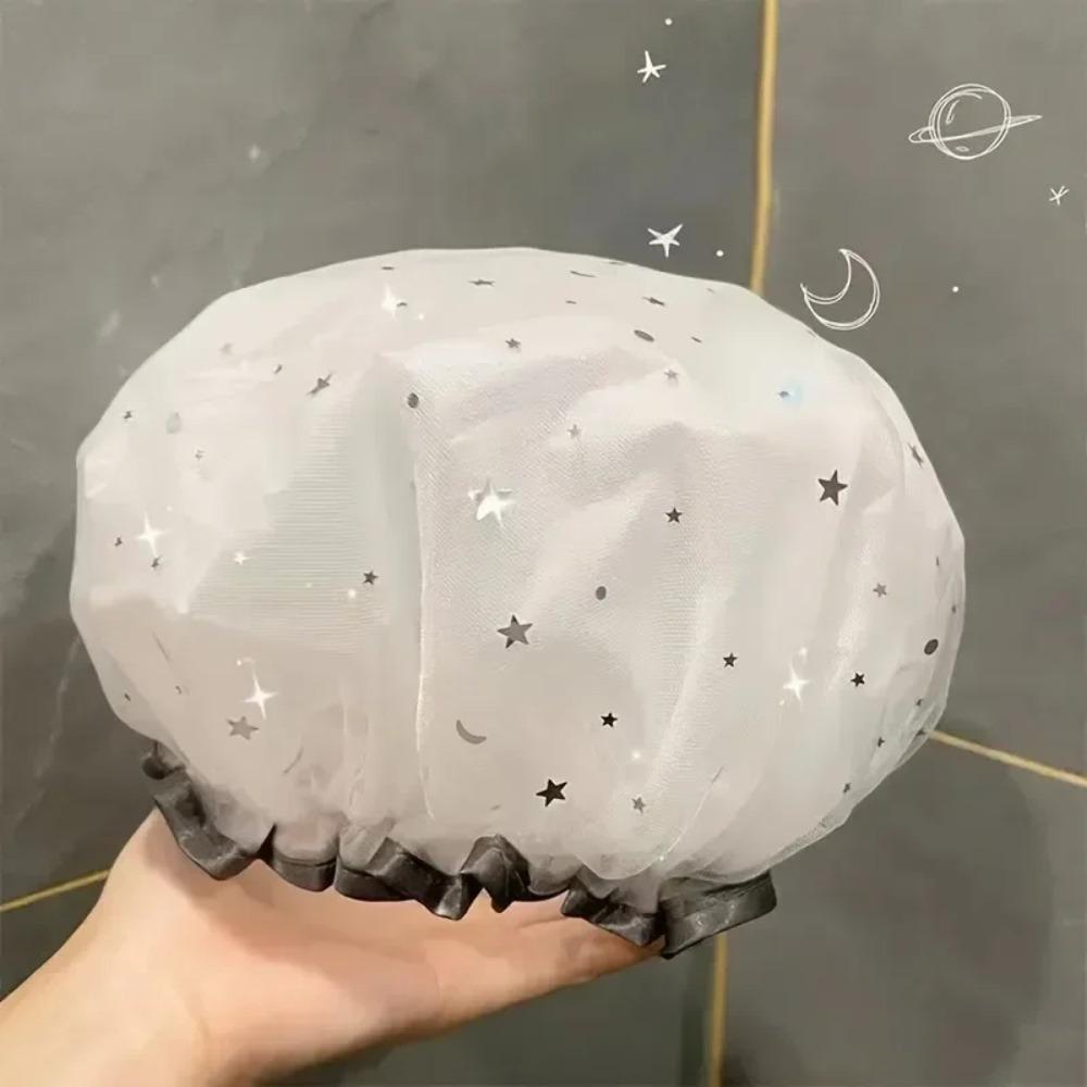 Starry Sky Shower Cap Waterproof Double Layer Reusable Bathing Hat Oil Proof Kitchen Hair Cover Fashion Sanitary Cap Hair Cap