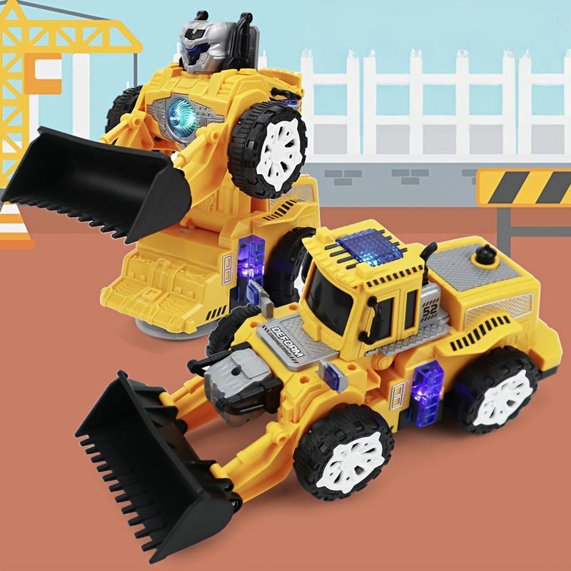 New Style Cool Yellow Transformable Construction Vehicle, Plastic Material with Obstacle Avoidance, Music and Lighting Effects, Gift, Holiday Present