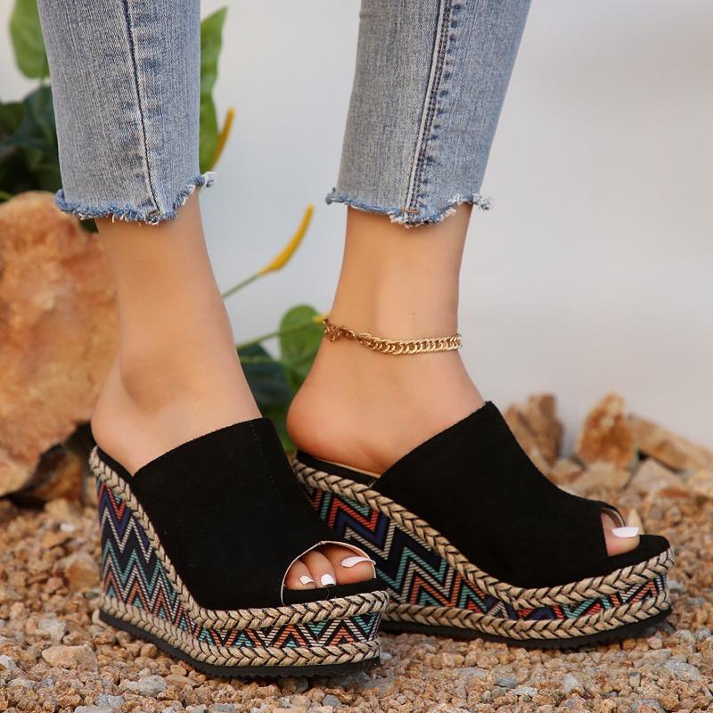 Big Size Women's Shoes One Strap Slope Heel Thick Bottom Sandals Fashion Sandals