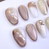 Almond Cat Eye Glitter Nails: Detachable, Wearable, Smudge-Proof False Nails with Whitening Finish