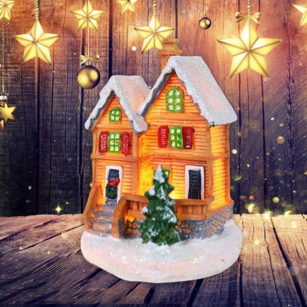 Winter Snow LED Lighted Houses Luminous Village Christmas Figurine Desktop Collectible