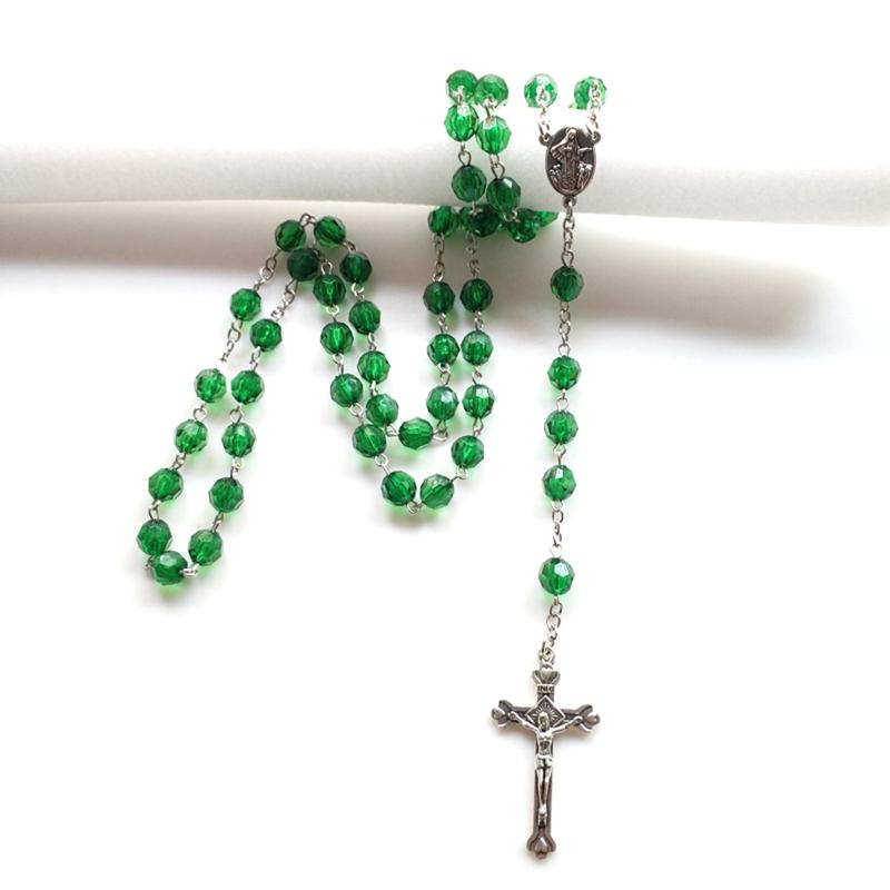 Catholic Acrylic Beads Rosary Necklace for Women Player Pendant Long Chain Chokers Fashion Religious Jewelry Gift