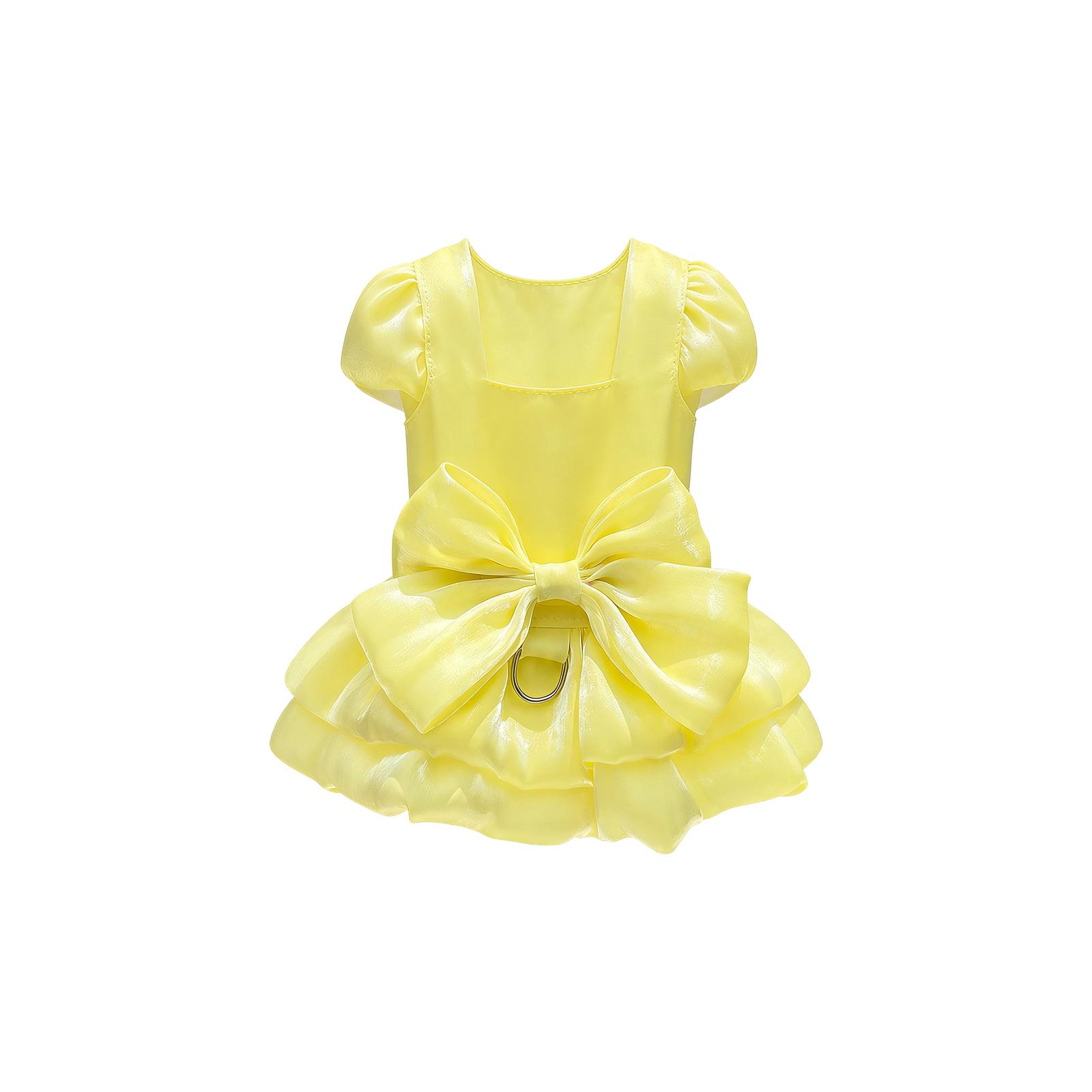 

Elegant Pet Dress With Large Bow, Shiny Satin Dog & Cats Formal Outfit, Cute Ruffled Skirt For Small Medium Dogs Cats, Puppy Princess Wedding S жовтий