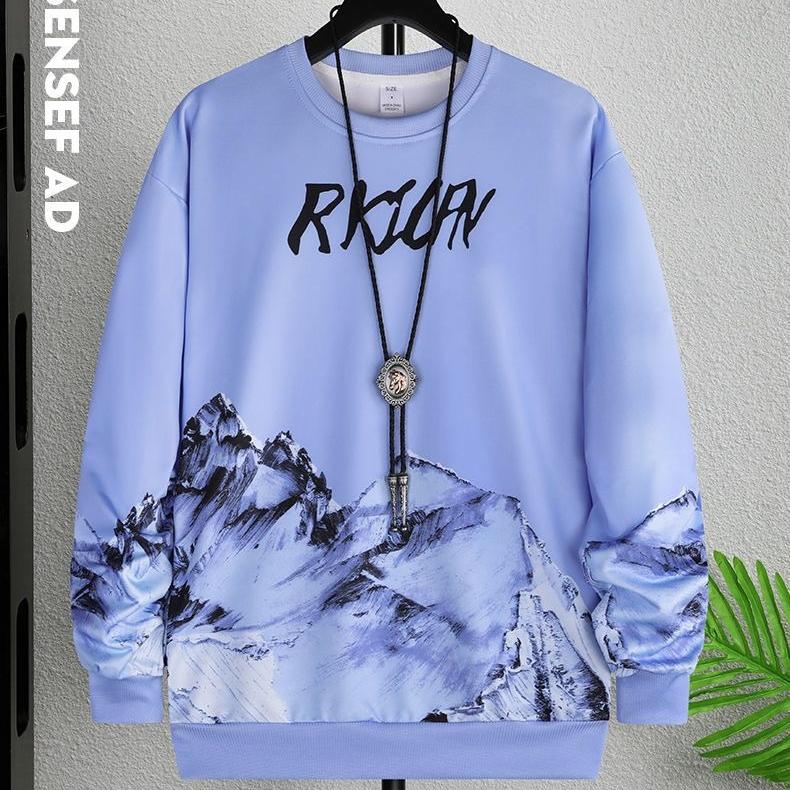 Men s Loose Fit Long Sleeve Sweatirt Spring Autumn FashionPrint Casual Top Trendy Tops M