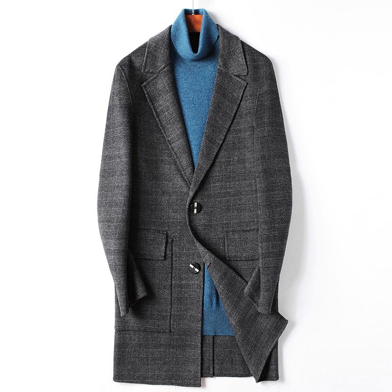 Men's Coat Autumn and Winter Handmade Double-sided Tweed Jacket Business Casual Woolen Shirt Version Plaid Jacket