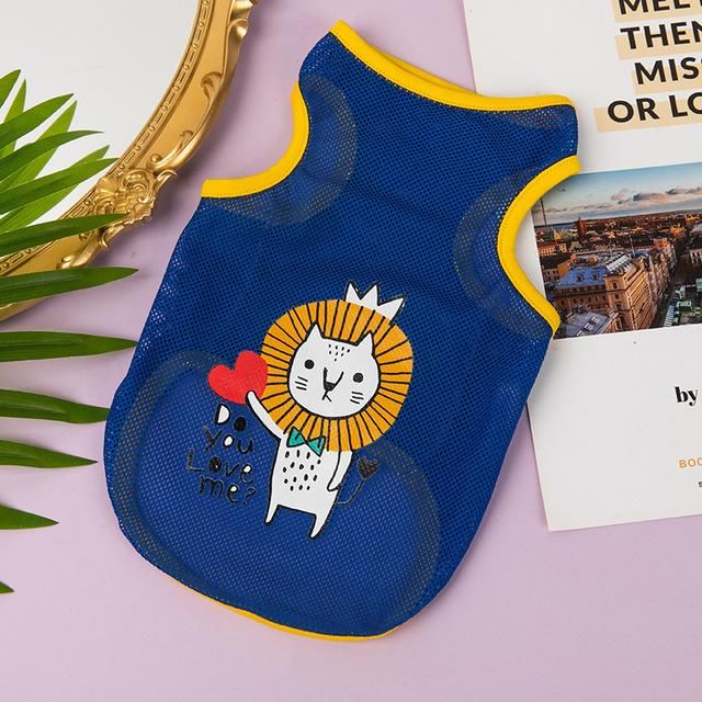 Cute Cartoon Pet Dog ClothesSummer Thin Mesh Dog Cat Vest Cat Teddy Pomeranian Pet Puppy Breathable Cool Clothing Dog Costume