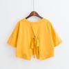 Solid Color Back Slit V-neck Loose High Waist Short Top for Female Student Straps Short Sleeve T-shirt for Women Women