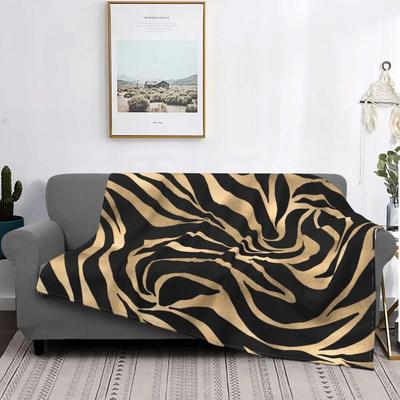 Elegant Metallic Gold Zebra Black Print Plush Blankets Animal Skin Texture Customized Throw Blanket for Home 150*125cm Rug Piece