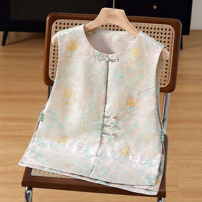 

Весна 2025 новая женская одежда античный однобортный жилет с круглым вырезом, скрывающий недостатки фигуры, простой жилет для работы 3XL (recommended 138-75 kg)