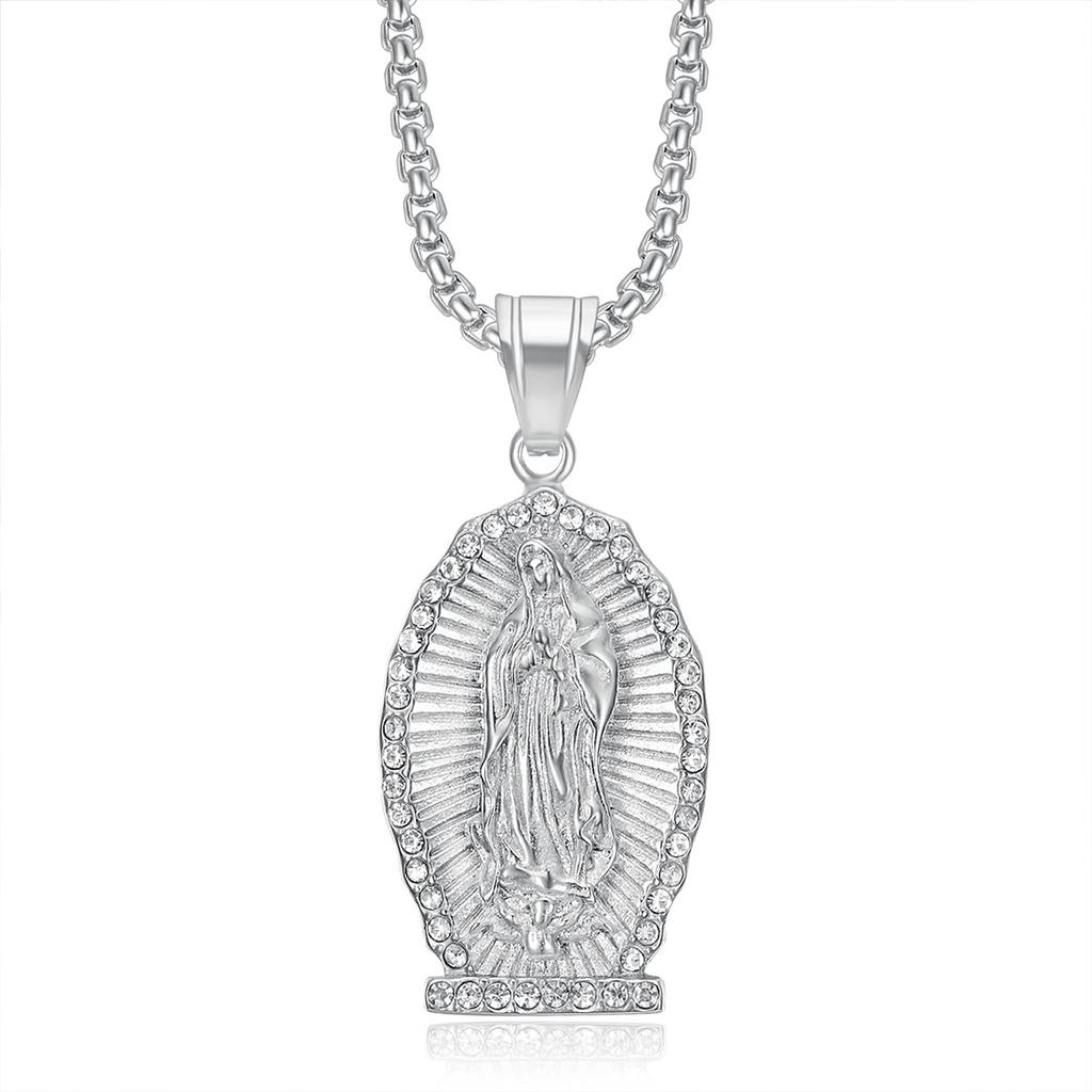 Fashion Stainless Steel Virgin Mary Pendant Necklace for Women Men Gold Plated Clavicle Chain Hip Hop Jewelry