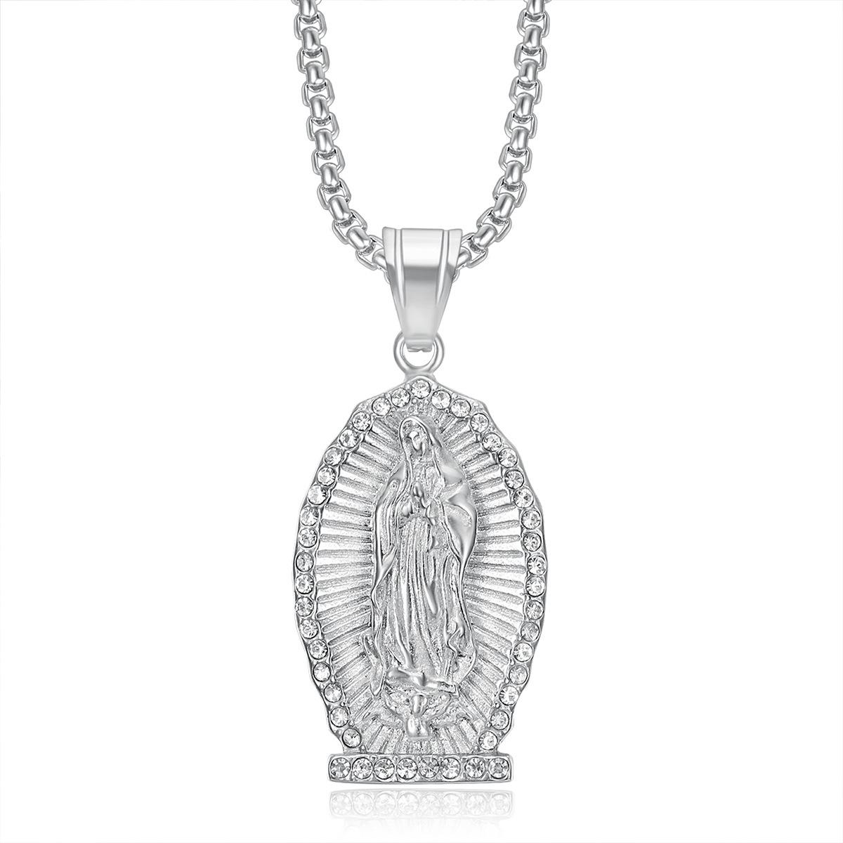 

Модная подвеска-ожерелье из нержавеющей стали с Девой Марией для женщин и мужчин, позолоченная цепочка на ключицу, хип-хоп украшение 61CM серебряный