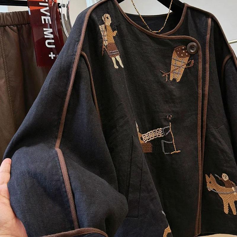 Palton pentru Femei Bumbac Toamnă Iarnă Îngroșat Casual Oversize Greu Brodat Guler Rotund Jachetă