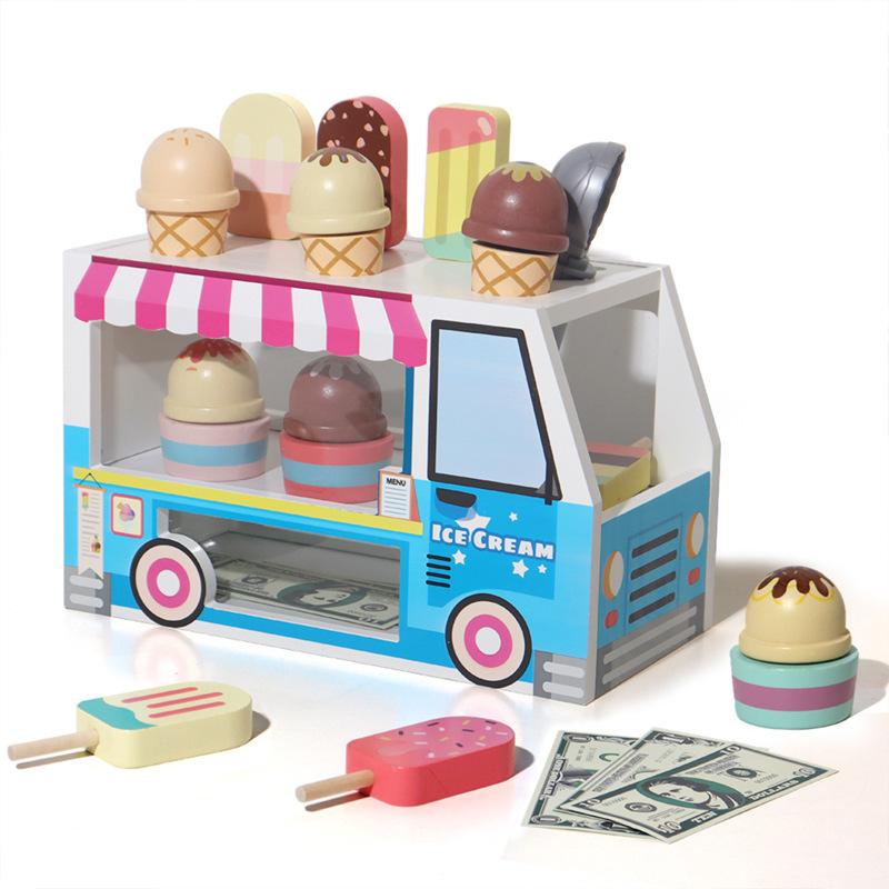 Children'S Fun Play House Ice Cream Truck Game Building Block Box, Kindergarten Puzzle Early Education Wooden Toy