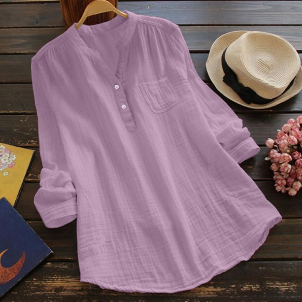 Women's Multi-Color Gauze Blouse Loose Henley Neck 3/4 Sleeve Casual Shirt
