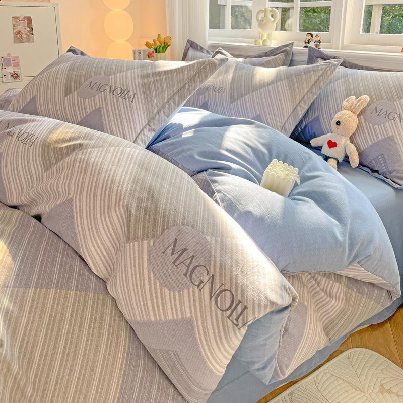 Category A 100% Cotton Brushed Four-Piece Bedding Set, Duvet Cover, Pure Cotton, Spring and Autumn Thickened Bedding