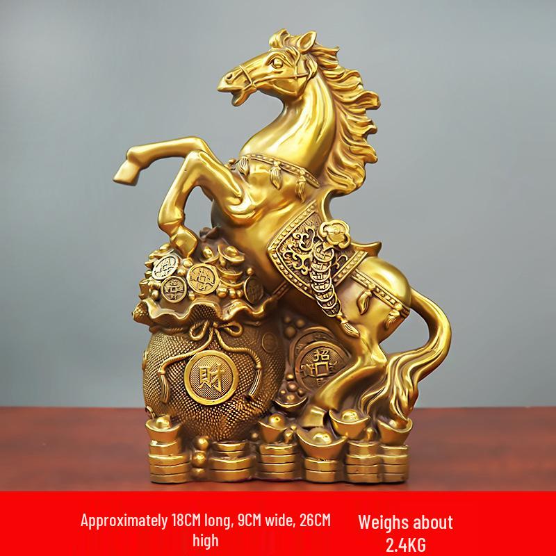 Pure Brass Tang Horse Figurine - Zodiac Success Mascot for Office & Home Decor.