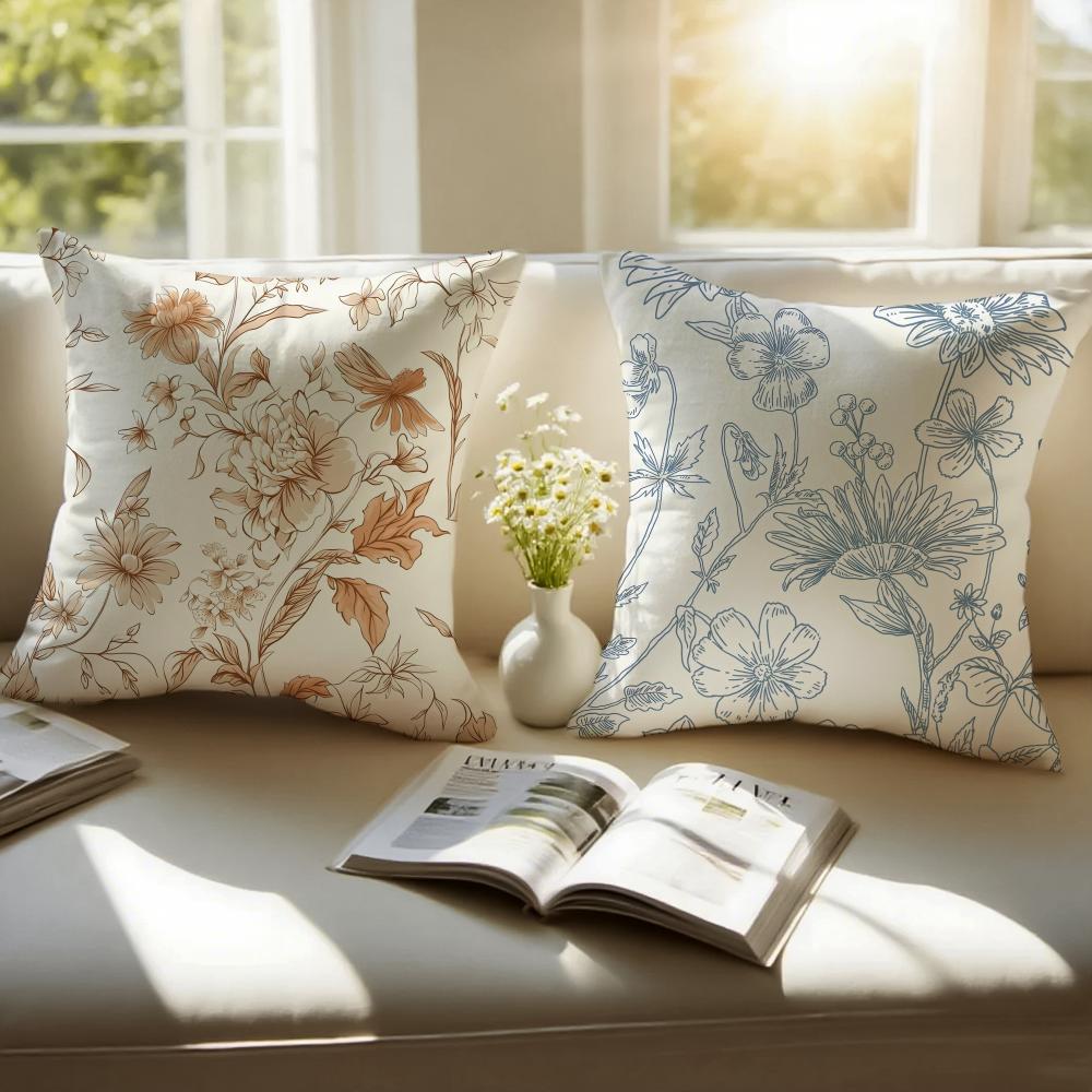 Simple, Classic, Retro-Style Floral And Bird Pattern Cushion Cover Linen Pillowcase Cover Soft Decor For Sofa Home Room