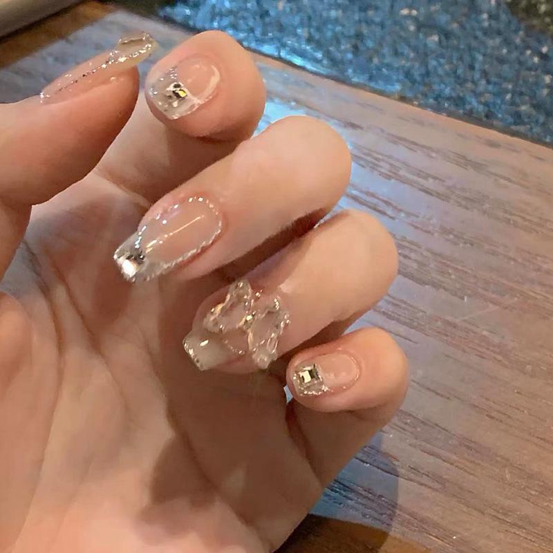 Diamond Crystal Butterfly Gold Powder False Nail Patches for Parties