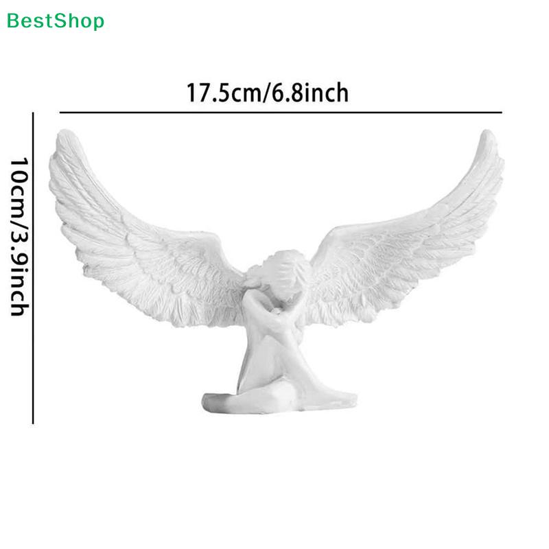 White Angel Resin Statue,Modern Minimalist Winged Angel Sculpture for Home Office Decor
