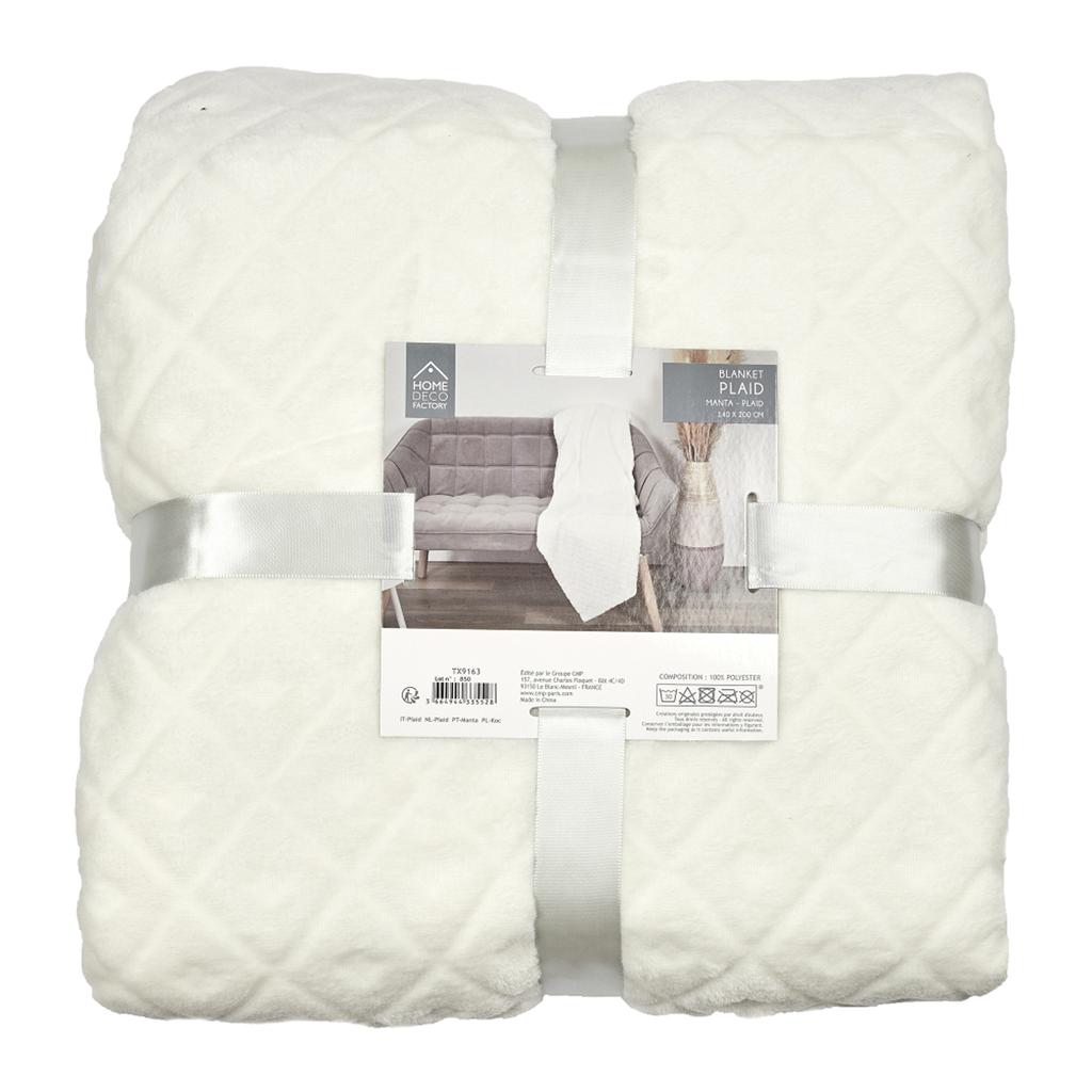 Les Trésors De Lily [A3514] – Elfenbeinfarbene Samtdecke „Scarlett“. (geprägt) - 140 x 200 cm