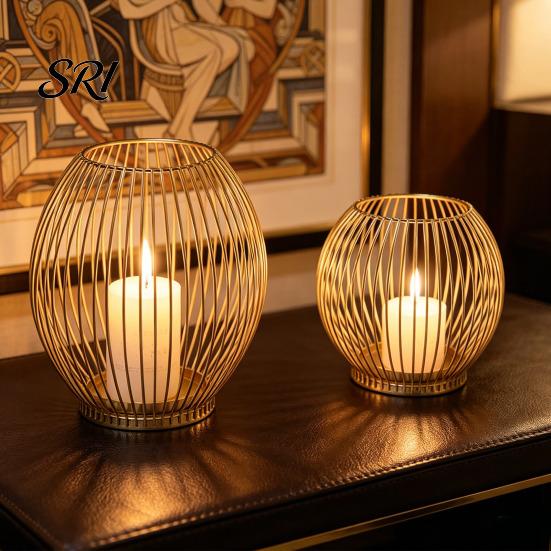 Medium Size Candle Holder Metal Wire Cage Pillar Vintage Hollow Out Combined Holders Set Tea Light for Fireplace Mantel Table Centerpiece Style