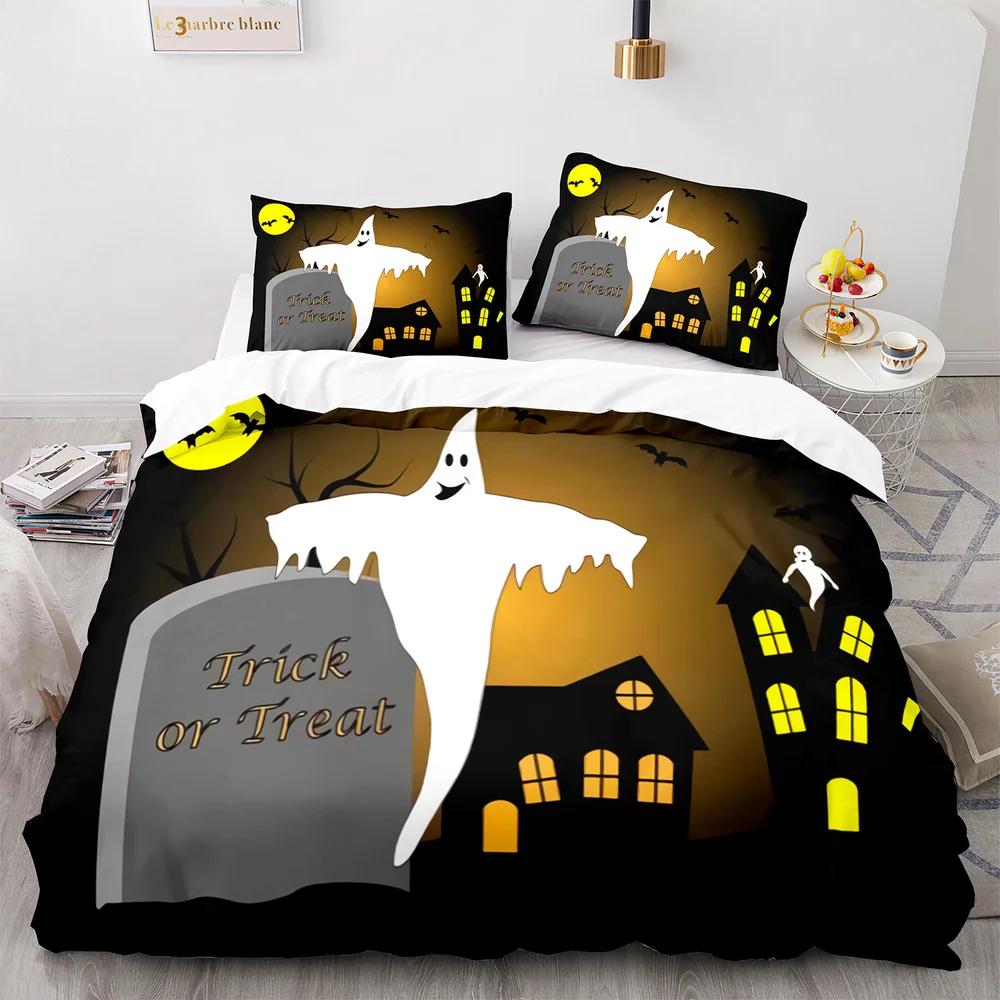 Halloween Bat Full Moon King Queen Duvet Cover Black Horror Night Bedding Set Kids Cartoon Quilt Cover Polyester Comforter Cover