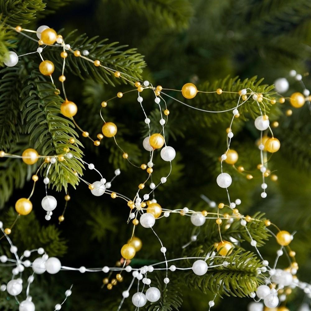 White Gold Christmas Tree Beads Chain Glitter Branch Garland Crystal Curtain Home New Year Decor