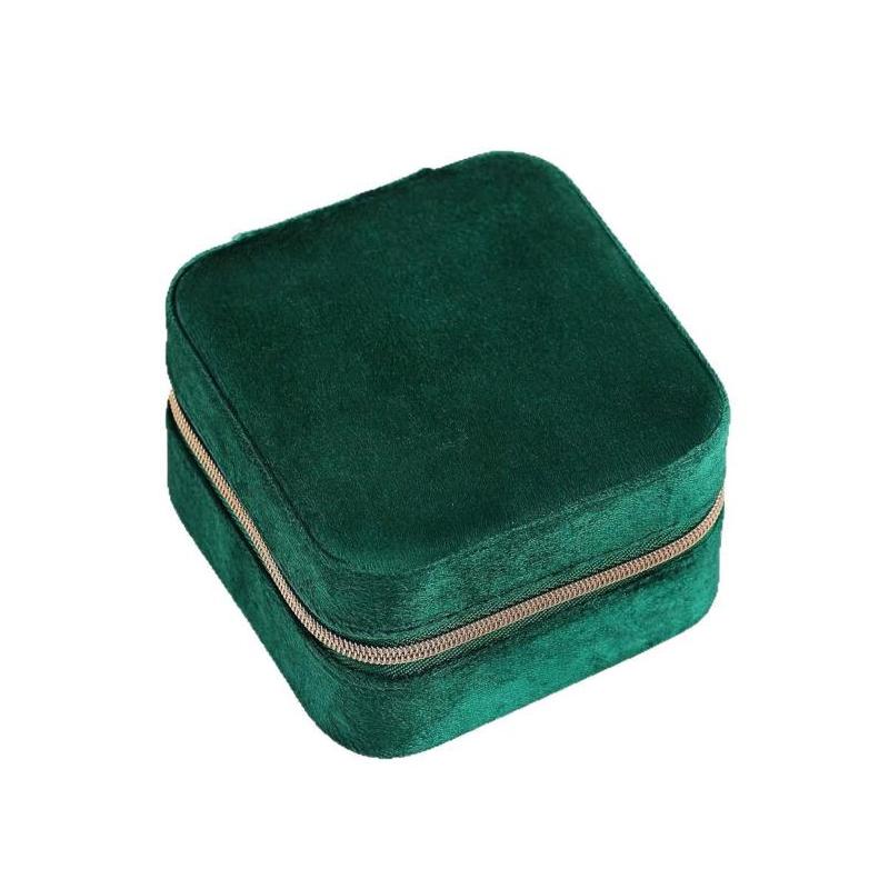 Joyero de terciopelo para mujer, organizador de collares, anillos y pendientes, portátil, de viaje, con cremallera, cuadrado, para guardar joyas.