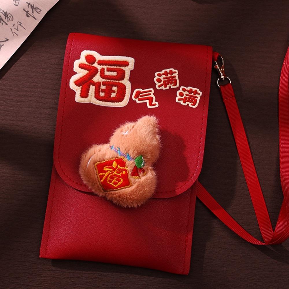 Cartoon New Year Red Envelope 3D Money Bag Practical PU Crossbody Bag Birthday Celebration
