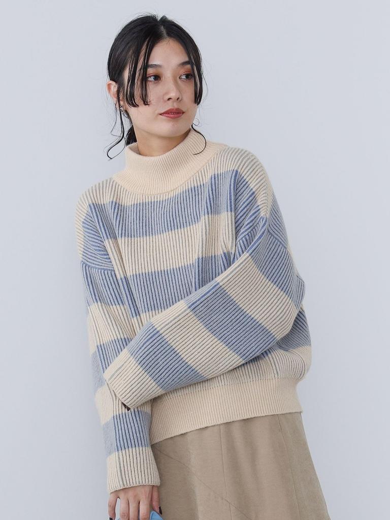 Strick-Farbschema Border Knit IVORY Einheitsgröße [Beams Heart] L/S Damen