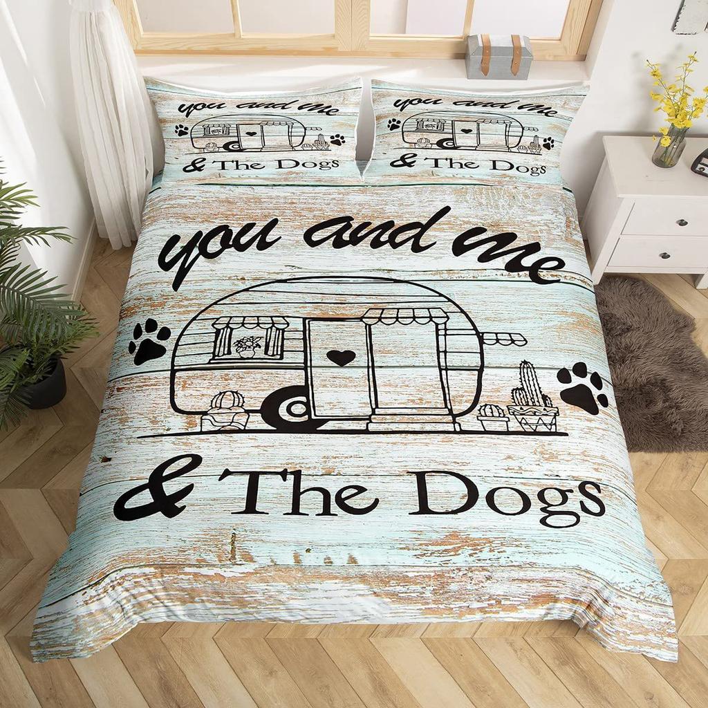 Camping Car Forest Bed Three-Piece Bedding Digital Printing Quilt Cover Pillowcase