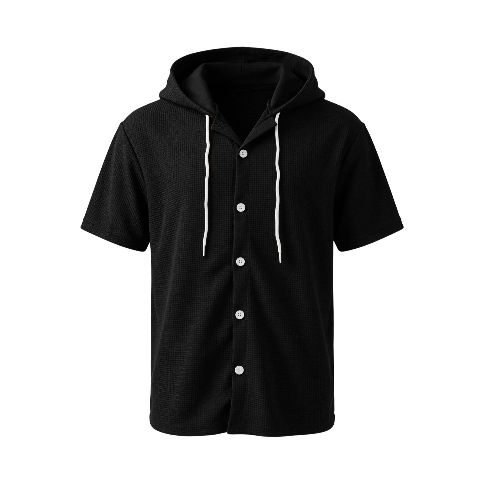 

Men s Thin Short Sleeve Button Down Hooded Cardigan | Lightweight Casual Hooded Outwear Tops L чёрный