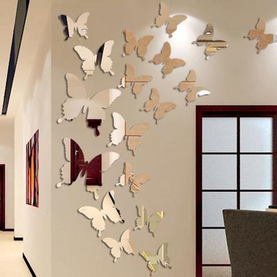 Living Room Decoration Removable Home Decor PVC Butterflies Mural Decal 3D Mirror Wall Sticker