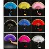 Chinese Feather Folding Fan with Pendant Wedding Dance Fan Cosplay Props Decor