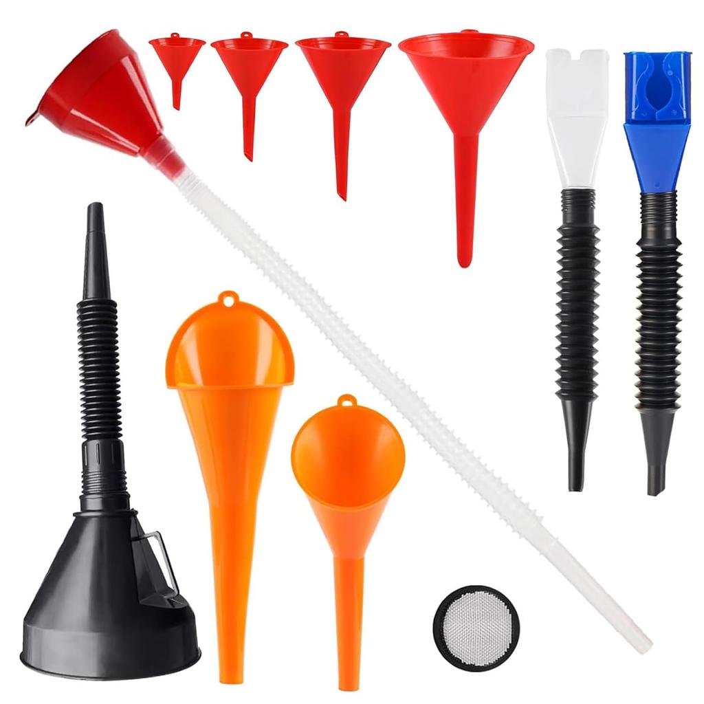 Automotive Refueling Set 10 Pack,Features A Wide-Mouth Oil Funnel, Snap-On Design, Hands-Free Long Neck, And Flexible Right-Angle Oil Funnel For