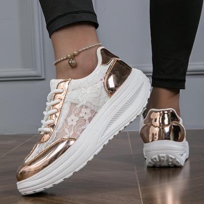 Damen Freizeitschuhe mit goldener Spitze, atmungsaktive, klobige Sneakers, rutschfeste Skateboardschuhe für Damen