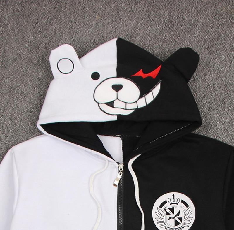 Anime Cosplay Costume Unisex Hoodie Sweatshirt Black White Bear Long Sleeve Daily Casual Coat Jacket