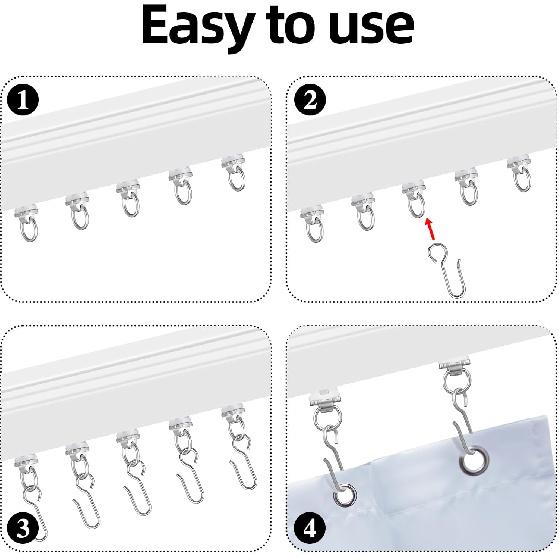 Barydat 60 Pcs Curtain Track Roller Hooks Curtain Rail Pulleys Runners Plastic Ceiling Gliders Window Rods Dual Wheel Roller Carriers Mounted Curtain