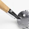 Metal Ice Hole Scoops for Winter Fishing with a Bowl-Shaped Perforated Head, Wood Handle, and Connector for Clearing Loose Ice and Debris