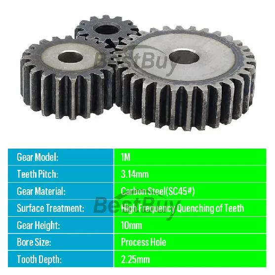 1M Spur Gear SC45# Carbon Steel Material 12T/13T/14T/15T/16T/17T/18T - 42T/43 Teeth Cylindrical Gear Transmission Accessories