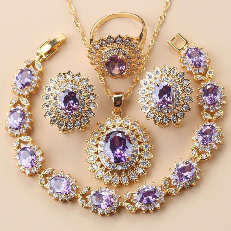 African Wedding Necklace Big Sunflowe Jewelry Sets  Gold Plated Luxury Woman Earrings Charm Bracelet And Ring Bridal Costume