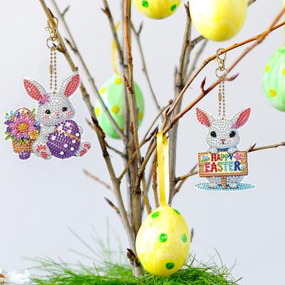 6Pcs Double Sided Special Shape Easter Animals Diamond Painting Keychain Rhinestone Painting Keychain Pendant for Party Supplies