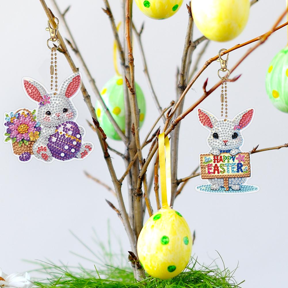 6Pcs Double Sided Special Shape Easter Animals Diamond Painting Keychain Diamond Painting Art Keychain Pendant DIY Crafts Decor