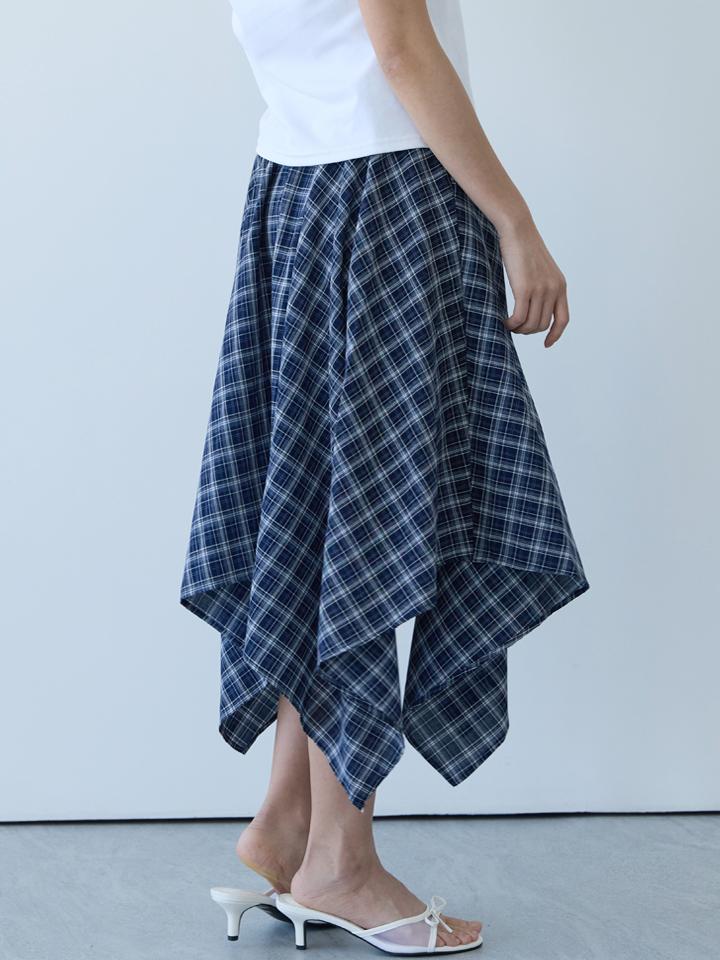 PAIGEFLYNN Asymmetrical Gingham Check Elastic Skirt_S6Bsk001C