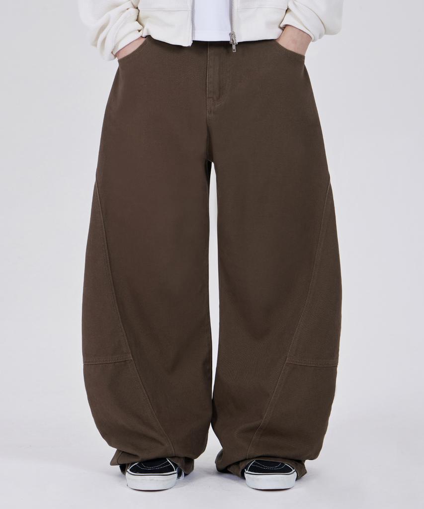 GLW Curved Cut Wide Cotton Pants Brown