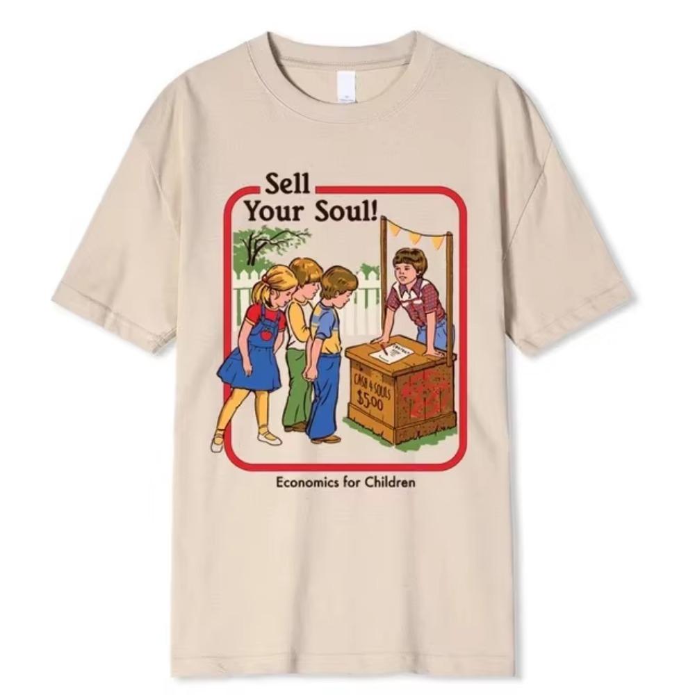 Horror Comic Series Sell Your Soul Economics For Children Men Tshirts Fashion T Shirts Loose Cotton Tee Clothing Street T-Shirt